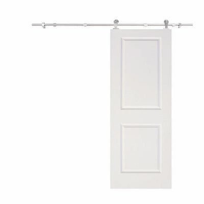 Top Mount Door Track Hardware and 36 in. White Primed MDF Raised 2 Panel Interior Sliding Barn Door - Super Arbor