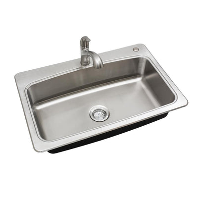 All-in-One Stainless Steel 33 in. 2-Hole Single Bowl Drop-in Kitchen Sink Kit with Faucet and Strainer - Super Arbor
