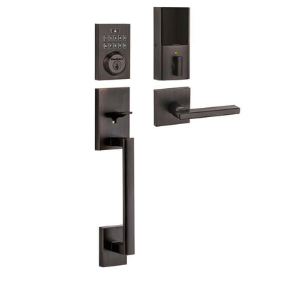 SmartCode 913 Contemporary Venetian Bronze Electronic Deadbolt with San Clemente Handleset and Halifax Interior Lever - Super Arbor