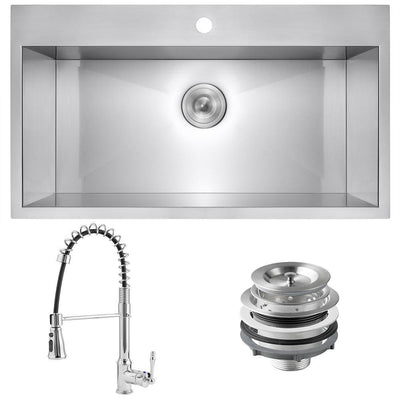 Handmade All-in-One Stainless Steel 33 in. x 22 in. Single Bowl Drop-in Kitchen Sink and Spring Neck Kitchen Faucet - Super Arbor