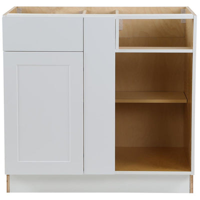 Cambridge Shaker Assembled 36 in.x24.5 in.x34.5 in. Plywood Blind Base Corner Cabinet Soft Close Door & Drawer in White - Super Arbor