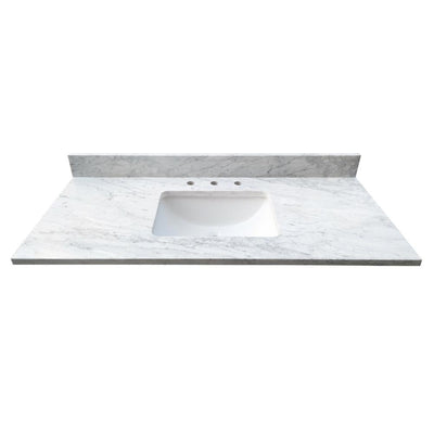 49 in. W x 22 in. D x 1 in. H Bianco Carrara White Marble Vanity Top with White Basin - Super Arbor