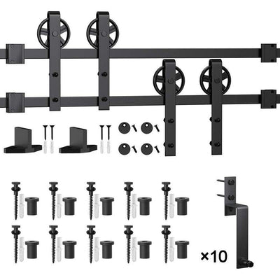 12 ft./144 in. Black Sliding Bypass Barn Door Hardware Track Kit for Double Doors with Non-Routed Floor Guide - Super Arbor