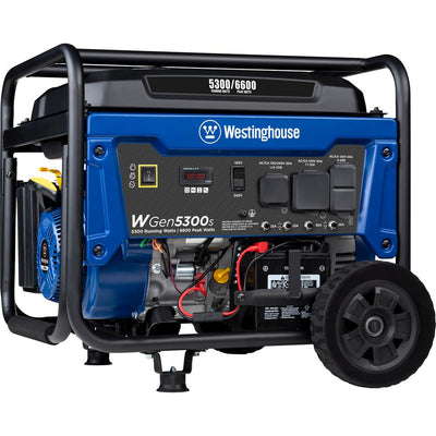 Westinghouse WGen5300s 6,600/5,300 Watt Gas Powered Portable Generator with Electric Start and Transfer Switch Outlet for Home Backup - Super Arbor