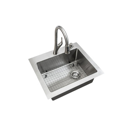 All-in-One Dual Mount Stainless Steel 25 in. 2-Hole Single Bowl Tight Radius Kitchen Sink in Brushed Finish with Faucet - Super Arbor