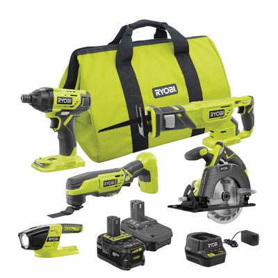 ONE+ 18V Cordless 5-Tool Combo Kit with One 4.0 Ah Battery, One 1.5 Ah Battery, 18V Charger, and Bag - Super Arbor