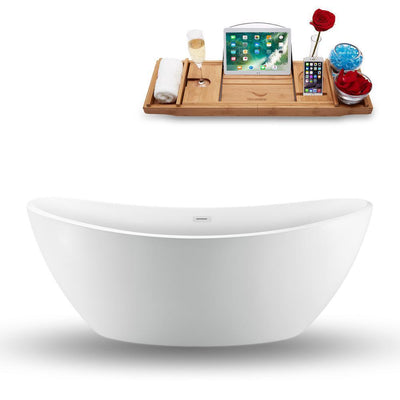 74.8 in. Acrylic, Fiberglass Flatbottom Non-Whirlpool Bathtub in Glossy White - Super Arbor