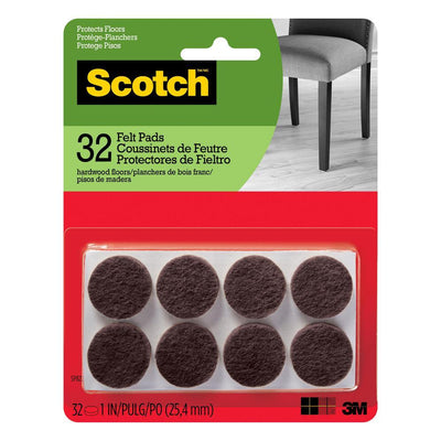 Scotch 1 in. Brown Round Surface Protection Felt Floor Pads (32-Pack) - Super Arbor