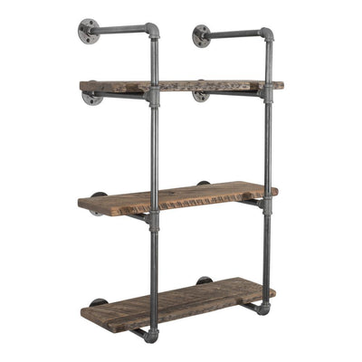 1/2 in. x 11.75 in. D x 35 in. H Black Steel Pipe Wall Mounted 3-Tier Shelf Kit - Super Arbor