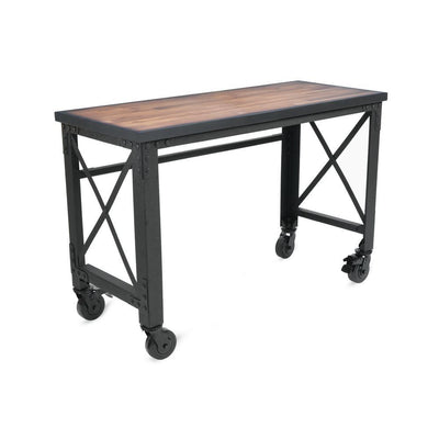 52 in. x 24 in. Rolling Industrial Worktable Desk with Solid Wood Top - Super Arbor