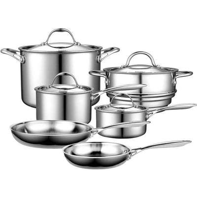 Multi-Ply Clad 10-Piece Stainless Steel Nonstick Cookware Set - Super Arbor