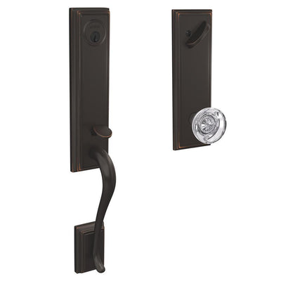 Custom Addison Aged Bronze 3/4 Trim Single Cylinder Door Handleset with Hobson Glass Door Knob - Super Arbor