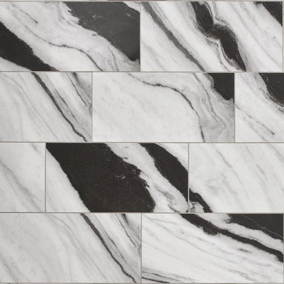 Daltile QuicTile 12 in. x 24 in. Panda Marble Polished Porcelain Locking Floor Tile (9.6 sq. ft. / case) - Super Arbor