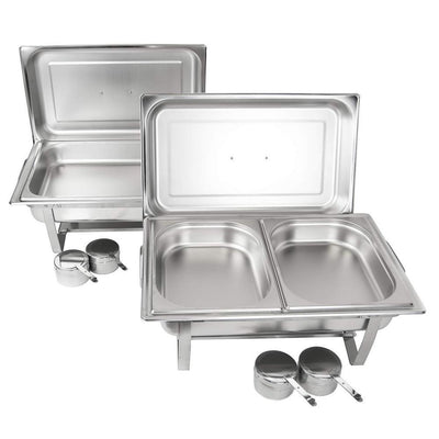 8 Qt. Stainless Steel Chafing Dish x 2-Chafer with 2-Full Size Pan and 2-Half Pans - Super Arbor