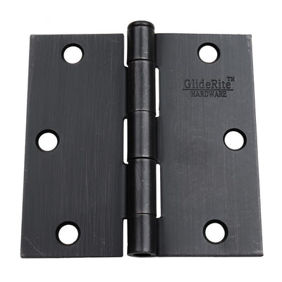 3-1/2 in. Oil Rubbed Bronze Steel Door Hinges Square Radius with Screws (12-Pack) - Super Arbor