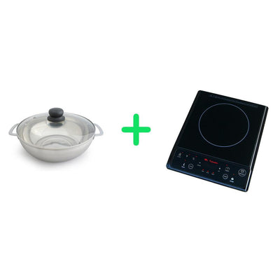 1300-Watts 7.5 in. single Burner Induction Cooktop (Silver) with 3.5L Induction Ready Stainless Steel Pot w/ Glass Lid - Super Arbor