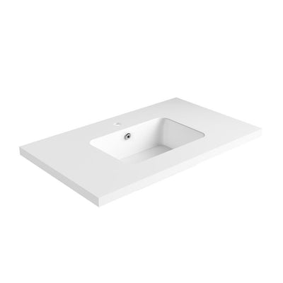 True 37 in. W Solid Surface Vessel Vanity Top in Matt White with Matt White Basin - Super Arbor