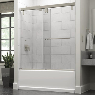 Portman 60 x 59-1/4 in. Frameless Mod Soft-Close Sliding Bathtub Door in Nickel with 3/8 in. (10mm) Clear Glass - Super Arbor