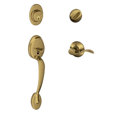 Plymouth Antique Brass Single Cylinder Deadbolt with Left Handed Accent Lever Door Handleset - Super Arbor