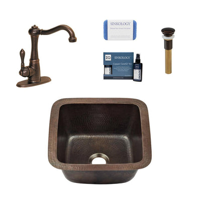 Pollock All-in-One Drop-In or Undermount Copper 12 in. Single Bowl Bar/Prep Kitchen Sink with Pfister Faucet and Drain - Super Arbor