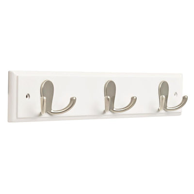 15.85 in. White and Satin Nickel Double Prong Hook Rack - Super Arbor