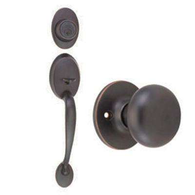 Design House 
    Sussex Oil-Rubbed Bronze Handleset with Scroll Lever Interior and Single Cylinder Deadbolt - Super Arbor