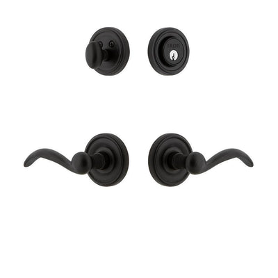 Loch Rosette Black Iron Door Handleset Combo Pack with Tine Door Lever - Super Arbor