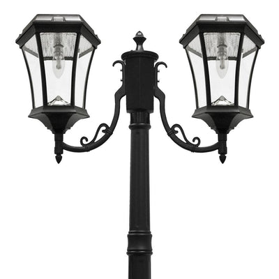 Victorian Bulb Series 2-Head Black Solar Lamp Post with GS Solar LED Light Bulb - Super Arbor