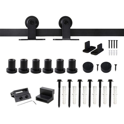 7.5 ft./90 in. Top Mount Sliding Barn Door Hardware Track Kit for Single Door with Non-Routed Floor Guide Frosted Black - Super Arbor