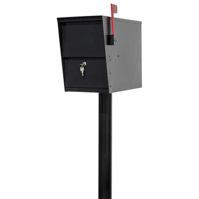 LetterSentry Black Post Mount Locking Mail and Small Parcel Box - Super Arbor