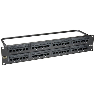 48-Port eXtreme Cat 6+ Flat 110-Style 2RU Patch Panel with Cable Management Bar, Black - Super Arbor