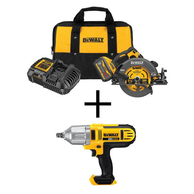 FLEXVOLT 60-Volt MAX Li-Ion Brushless 7-1/4 in. Cordless Circular Saw with 20V Cordless 1/2 in. Impact Wrench(Tool-Only) - Super Arbor