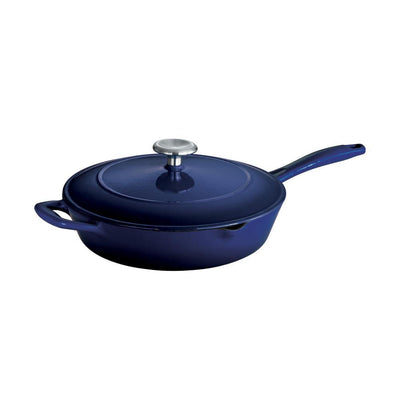 Gourmet 10 in. Porcelain-Enameled Cast Iron Skillet in Gradated Cobalt with Lid - Super Arbor