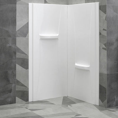 33 in. x 33 in. x 73 in. 2-Piece Direct-to-Stud Corner Shower Wall Set in White - Super Arbor