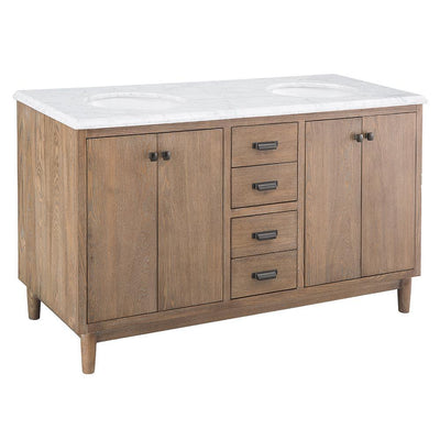 Brisbane 61 in. W x 22 in. D Double Bath Vanity in Weathered Grey Oak with Natural Marble Vanity Top in White - Super Arbor