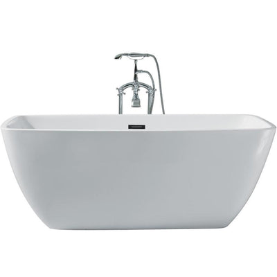 63 in. Acrylic Center Drain Rectangle Flat Bottom Freestanding Bathtub in White - Super Arbor