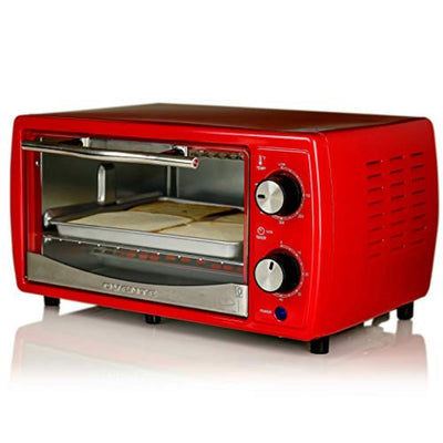 700-Watt 4-Slice Red Electric Toaster Oven with Timer Knob and Tempered Glass Door Cool-Touch Handle, Includes LED Light - Super Arbor