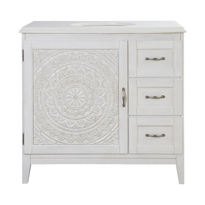 Chennai 37 in. W Single Vanity in White Wash with Engineered Stone Vanity Top in Crystal White with White Sink - Super Arbor