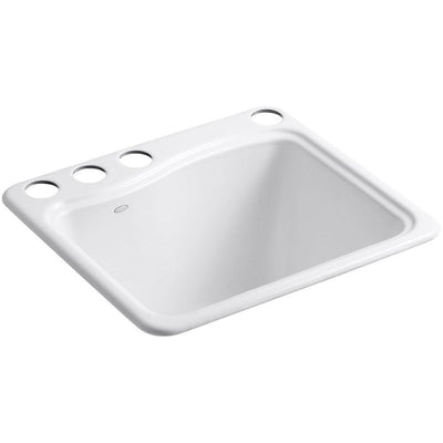River Falls Undermount Cast-Iron 25 in. 4-Hole Single Bowl Utility Sink in White - Super Arbor