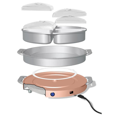 3.75 L Stainless Steel Lazy Susan Warming Tray with 4 Crocks - Super Arbor