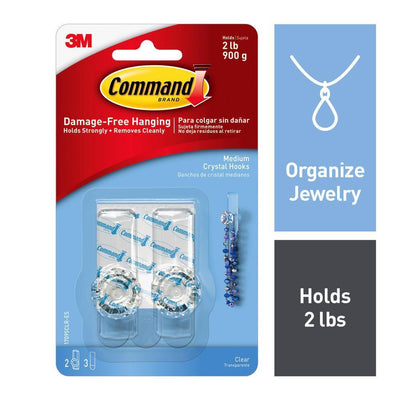 Medium Clear Crystal Hooks (2-Hooks) (3-Adhesive Strips) - Super Arbor