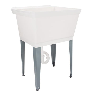 22.875 in. x 23.5 in. White 19 gal. Thermoplastic Utility Sink Kit with Grey Metal Legs, P-Trap and Supply Lines - Super Arbor