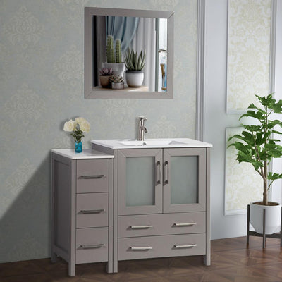 Brescia 42 in. W x 18 in. D x 36 in. H Bathroom Vanity in White with Single Basin Vanity Top in White Ceramic and Mirror - Super Arbor