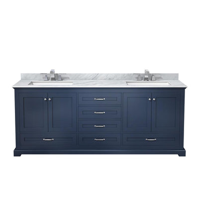 Dukes 80 in. Navy Blue Double Vanity White Carrara Marble Top White Square Sinks and No Mirror - Super Arbor