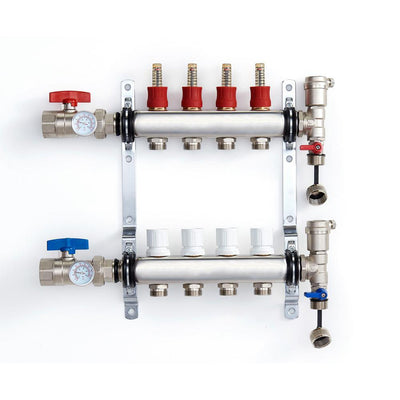 1 in. NPT Inlet x 1/2 in. Stainless Steel Compression Connection 4-Outlet Radiant Heating Manifold