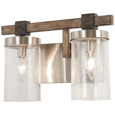 Bridlewood 2-Light Stone Grey with Brushed Nickel Bath Light with Clear Seedy Glass - Super Arbor
