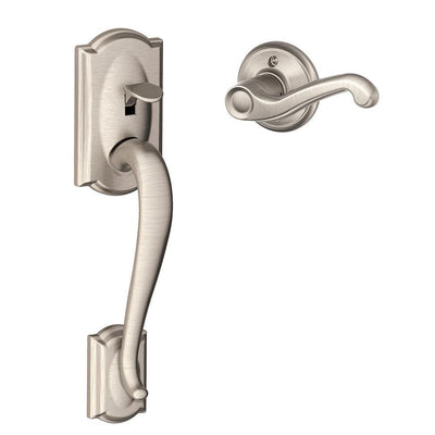 Camelot Satin Nickel Entry Door Handle with Left Handed Flair Door Lever - Super Arbor