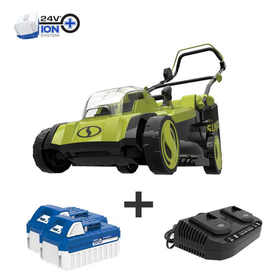 Sun Joe 17 in. 48-Volt iON+ Cordless Electric Walk Behind Push Lawn Mower Kit with 2 x 4.0 Ah Batteries Plus Charger - Super Arbor