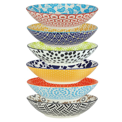 Chelsea Multicolored Porcelain 9 in. 32 oz. Dinner Bowls (Set of 6) - Super Arbor