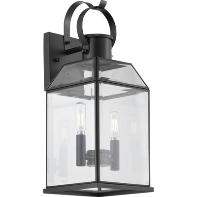 Canton Heights 2-Light 18 in. Matte Black Outdoor Wall Lantern with Clear Beveled Glass - Super Arbor